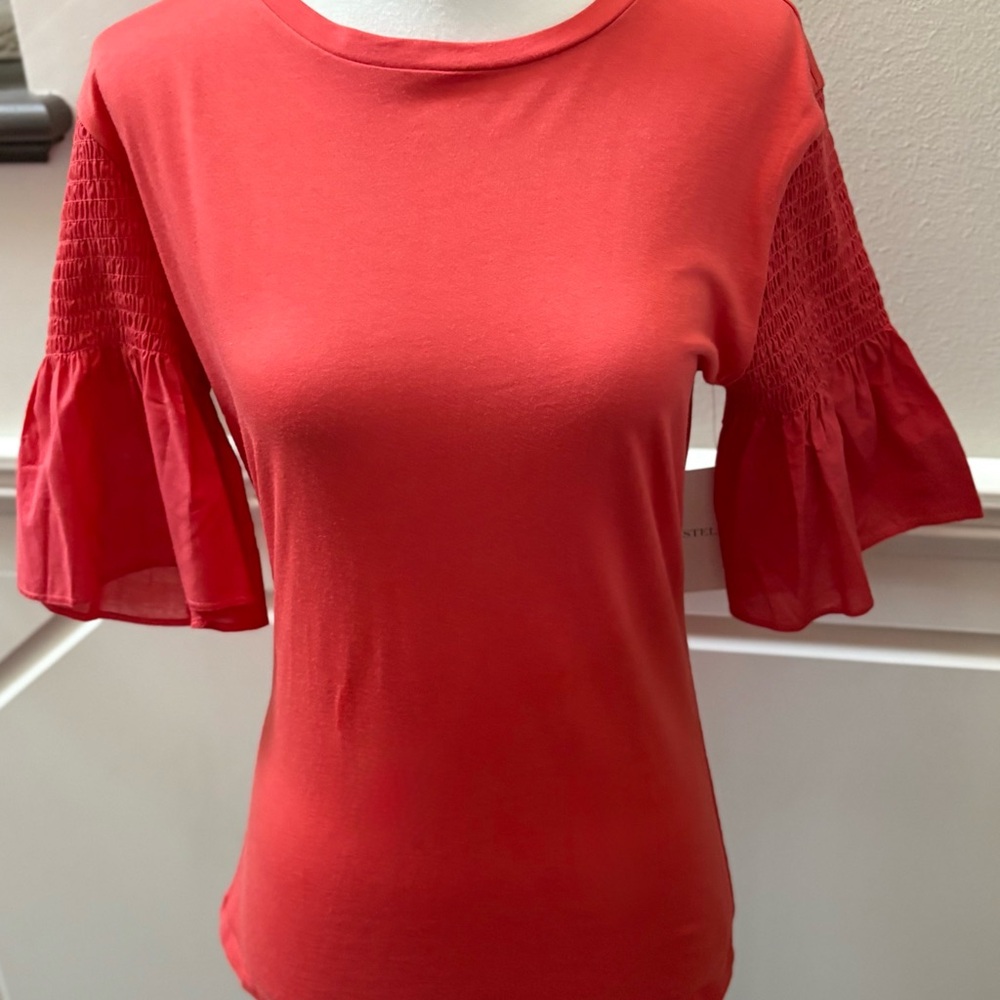 Stella & Dot Bianca Maette Orange/Paprika Flutter Sleeve Tee-XS